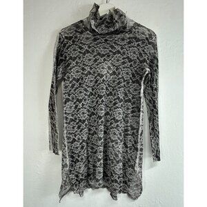 Cynthia Ashby Women's Mesh Turtleneck Top XS Long Sleeve Lace Floral Black NWT